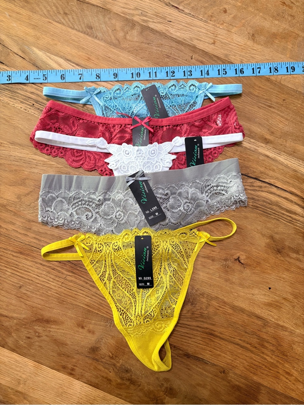 Women’s Lace Thong Set - Yellow, Gray, White, Red, Blue -
